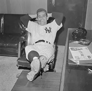 Hands Behind Head Prints: Yogi Berra Sitting in Office