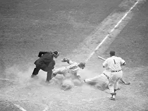 Bill Mckinley Prints: Yogi Berra Tagging Player