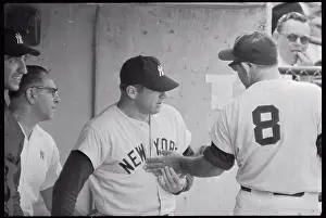 Tampa Prints: Yogi Berra Touching Mickey Mantle in approval