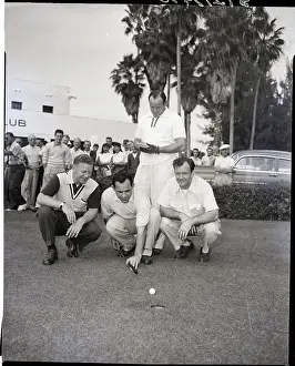 Yogi Berra Using Putter Like Pool Cue
