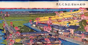 Lanterns Prints: Yokohama Pleasure quarters