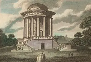 Prints of Circular mausoleum reached by double staircases, in the park at Castle Howard, Yorkshire. Original Artwork: Drawing - Thomson. Engraving - Hawksworth. Pub. Beauties of England and Wales Heritage Images Prints: Yorkshire Mausoleum