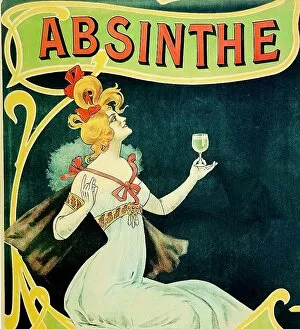 What's New: Young beautiful woman drinking Absinthe, holding a glass in front of her, side view
