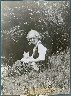 Young Bette Davis Posing with Cat