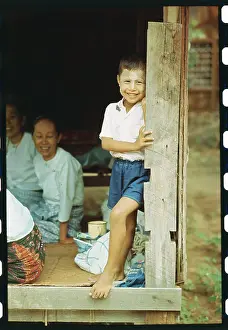 Mandalay Prints: Young Burmese Boy Posing in Doorway
