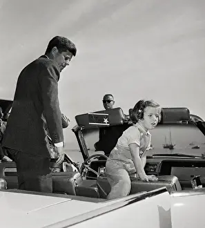 Rhode Island Prints: Young Caroline Kennedy with Her Father in Convertible