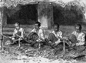 Sri Lanka Prints: Young Ceylonese Natives Preparing Bark for Trade