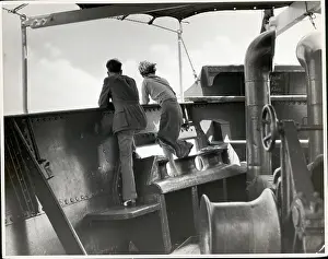 Deck Prints: Young Couple on Steamer Ship Looking Off