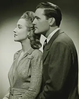 Formal Prints: Young couple in studio, (B&W), close-up