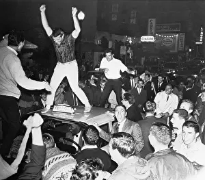 Young Crowd Atop Car and Surrounding for Giants Ball Game Victory