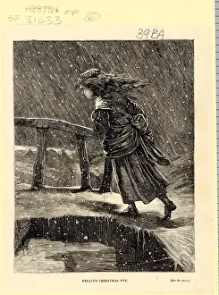 Snowfall Prints: A Young Girl Crossing Bridge In Snow