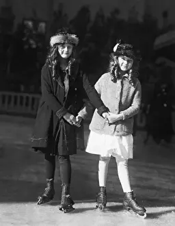 Skating Prints: Two Young Girls Ice Skating