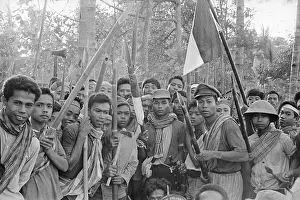 Indonesian Ethnicity Prints: Young Indonesian Nationalists Carrying Bamboo Weapons