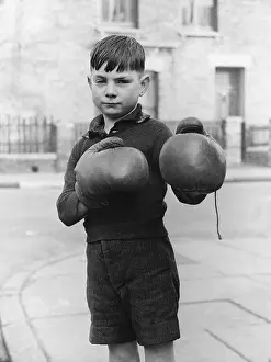 Great Prints: Young John L. Sullivan II Wearing Boxing Gloves