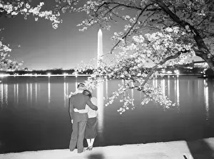 Pool Prints: Young Man and Woman Gaze At Washington Monument