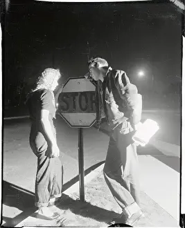 Stop Sign Prints: Young Man And Woman Talking