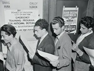 Military Defense Prints: Young Men Stand in Registration Line