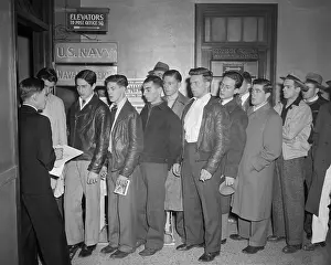 Recruit Prints: Young Men Waiting Online to Enlist in the Army