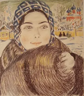 Scarf Prints: A young merchant's wife in the a checkered scarf, 1919