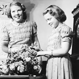 Amsterdam Prints: Young Princesses Irene and Beatrix with Flower Arrangement