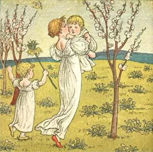 Images Dated 9th December 2016: Young Regency style mother and her children in spring
