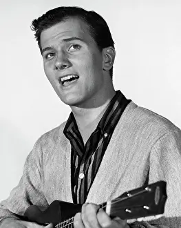 Ukulele Prints: Young Singer Pat Boone Playing a Ukulele