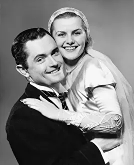 Society Beauty Prints: Young smiling couple, (B&W), portrait