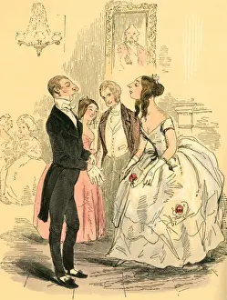 Young Victorian woman snobbishly regarding a prospective dance partner