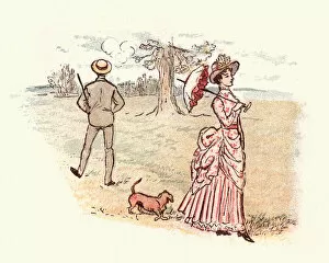 Images Dated 23rd June 2017: Young victorian woman walking with her dog