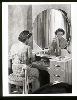 Everyday Scene Prints: Young Woman Applying Face Cream at Vanity