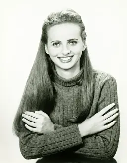 Straight Hair Prints: Young woman with arms crossed, portrait