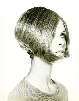 Blonde Hair Prints: Young woman with bob hairstyle, close-up, studio shot
