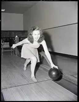 Bowling Prints: Young Woman Bowling