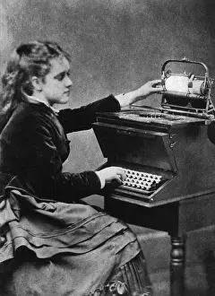 Inventor Prints: A Young Woman with an Early Typewriter