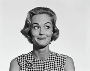 Casual Collection: Young woman glancing sideways, smiling
