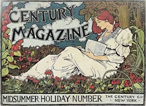 Art Nouveau Collection: Young woman lying in flowers reading a book