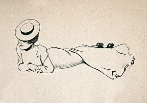 Belle Epoque Prints: Young woman lying down on her front