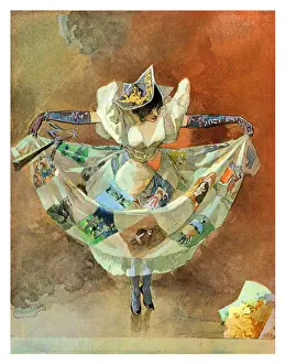 Art Noveau Prints: Young woman preparing for dancing ballet in ballroom art nouveau 1897