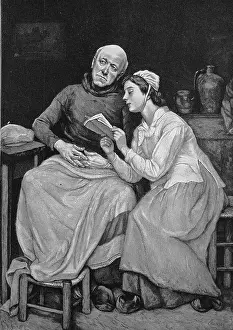 Families Prints: Young woman reading a book to her grandfather