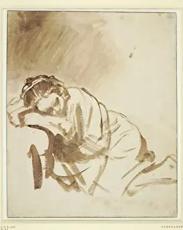 Huty21279 Prints: A young woman sleeping (Hendrickje Stoffels), ca 1654