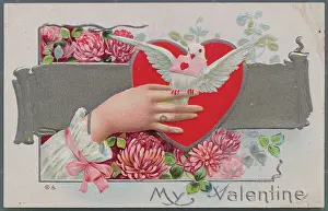 Young Woman's Hand Embracing Dove Carrying Valentine Greeting