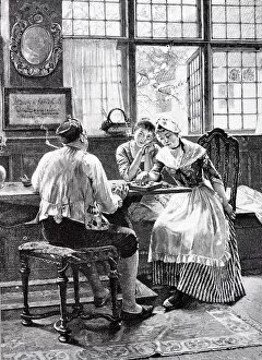 Images Dated 17th August 2017: Two young women and an elder man playing a game at table