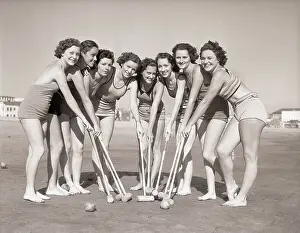 Croquet Prints: Young Women Playing Beach Croquet