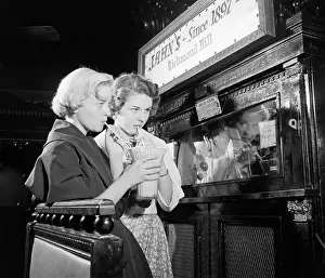 Drinking Straw Prints: Young Women Sharing Soda at Jahn's Ice Cream Shop
