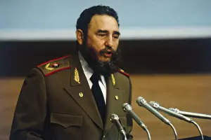 Younger Fidel Castro Speaking at Microphones