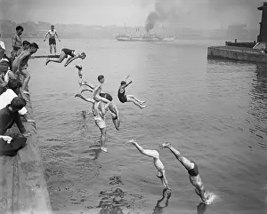 Youngsters Diving into Hudson River