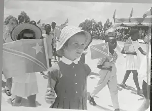 Democratic Republic Of The Congo Prints: Youngsters Parading with Flags