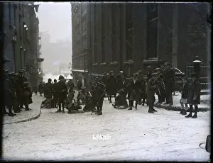 Sleigh Prints: Youngsters W/Seighs In Street