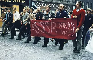 Karlovy Vary Prints: Youths Demonstrating with Signs