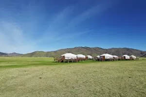 Yurt camp on wheels, Hustai National Park, also Khustain Nuruu National Park, Southern Steppe, Ovorkhangai Province